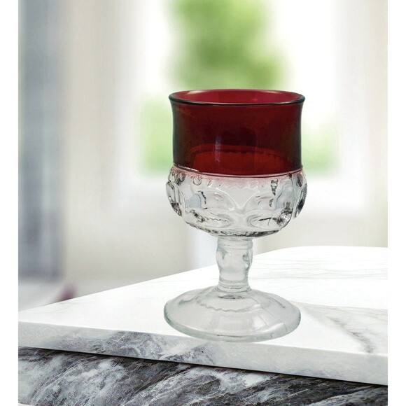 Tiffin Franciscans King Crown Cranberry Flash Water Goblet Crystal Vintage 1950 - Picture 1 of 12